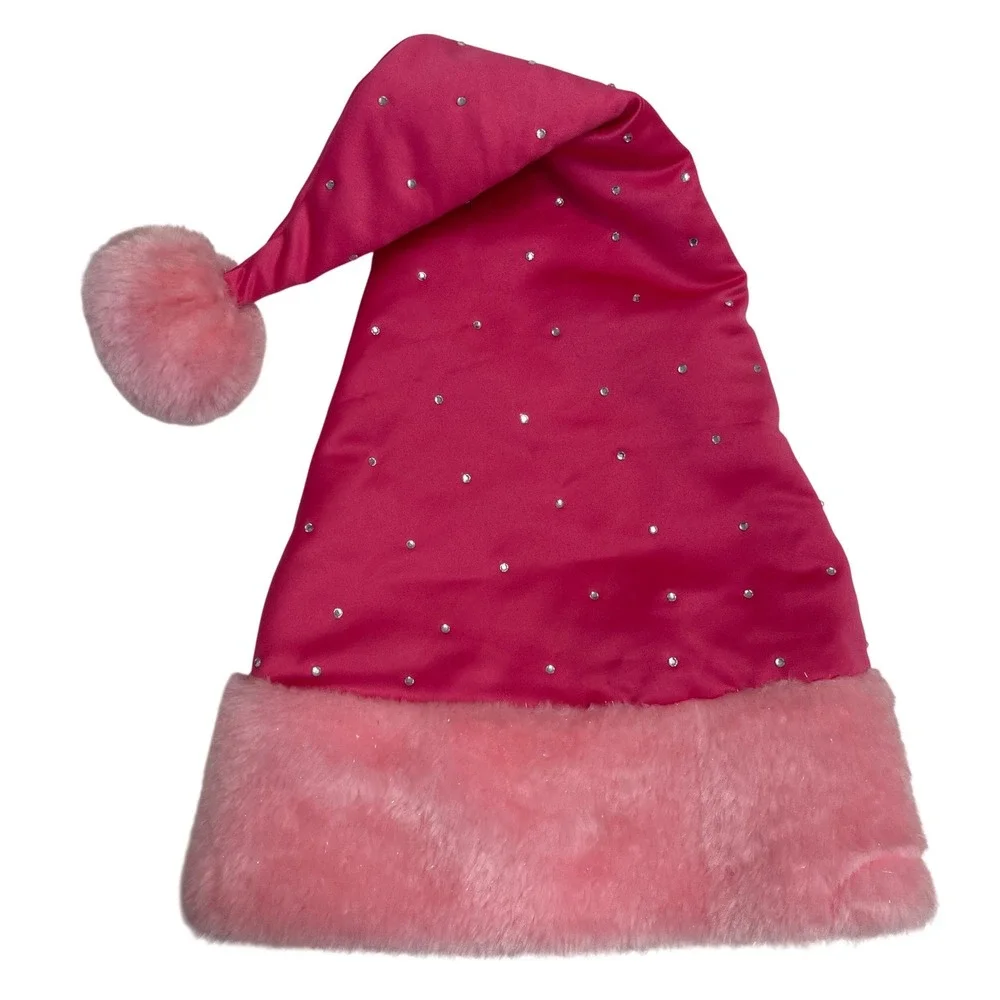 Y2K Victoria’s Secret Pink Satin Santa Hat Rhinestone Fur Sexy Little Things Vtg Y2K Victoria main image 2